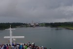 Approaching the Gatun Locks, the first lock on the East.  Two ships are already in the locks.    7316